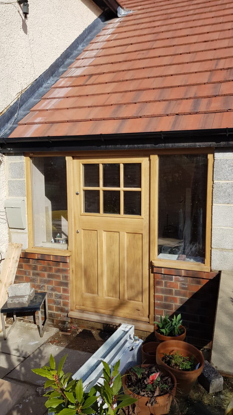 exterior oak door with side windows