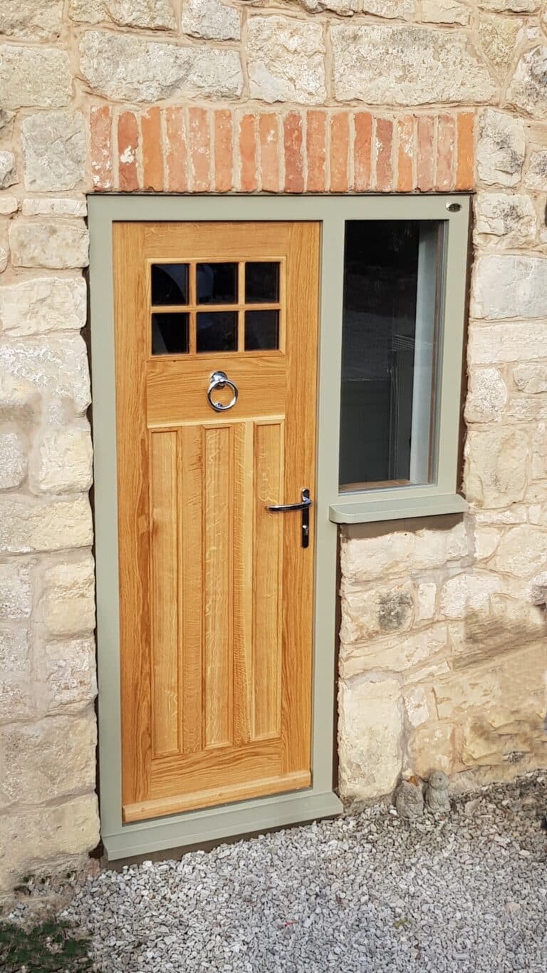 solid oak entrance door with side window