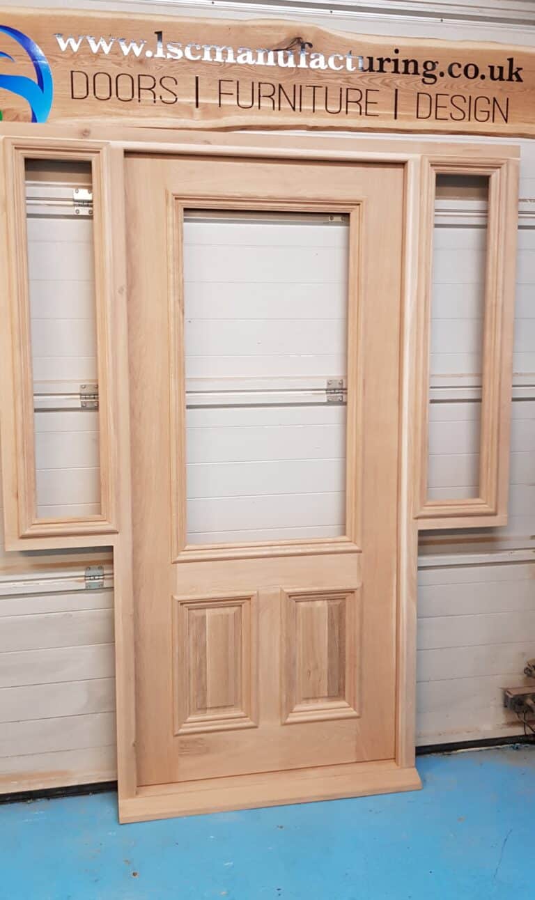 solid oak door with side windows