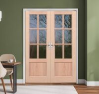 6 panel glazed oak internal French door set